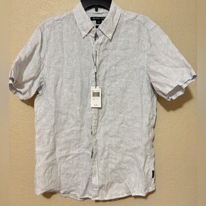 Michael Kors Medium Slim-Fit Stripe Button Short Sleeve Shirt NEW Ocean Blue